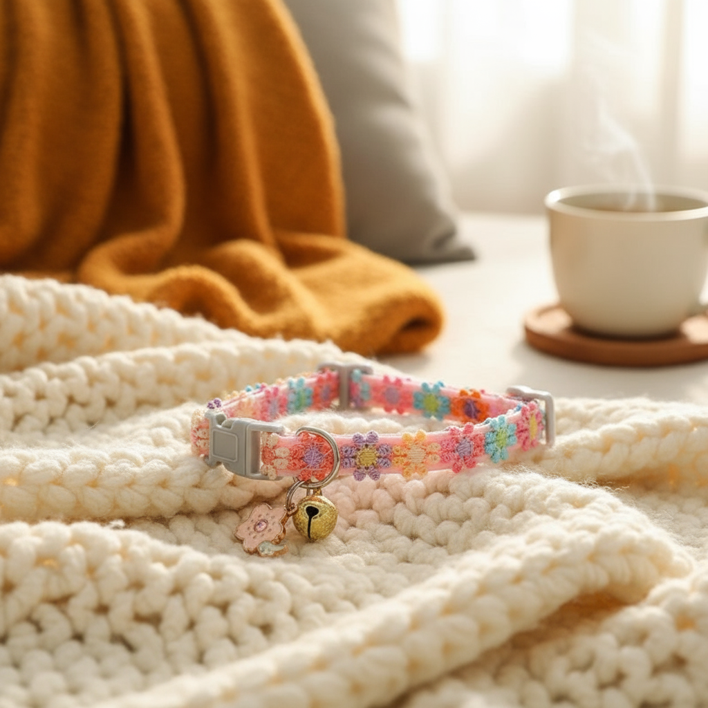 Premium Cat Collar - Floral Lace with Charm