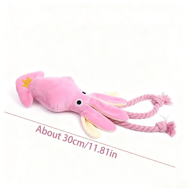 Luxury Dog Toys - Plush Soft Squid Octopus Puppy/Dog Toy with Squeaker and Rope
