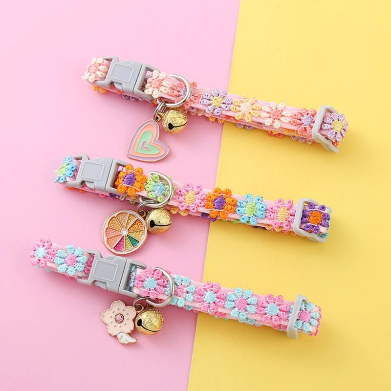 Premium Cat Collar - Floral Lace with Charm