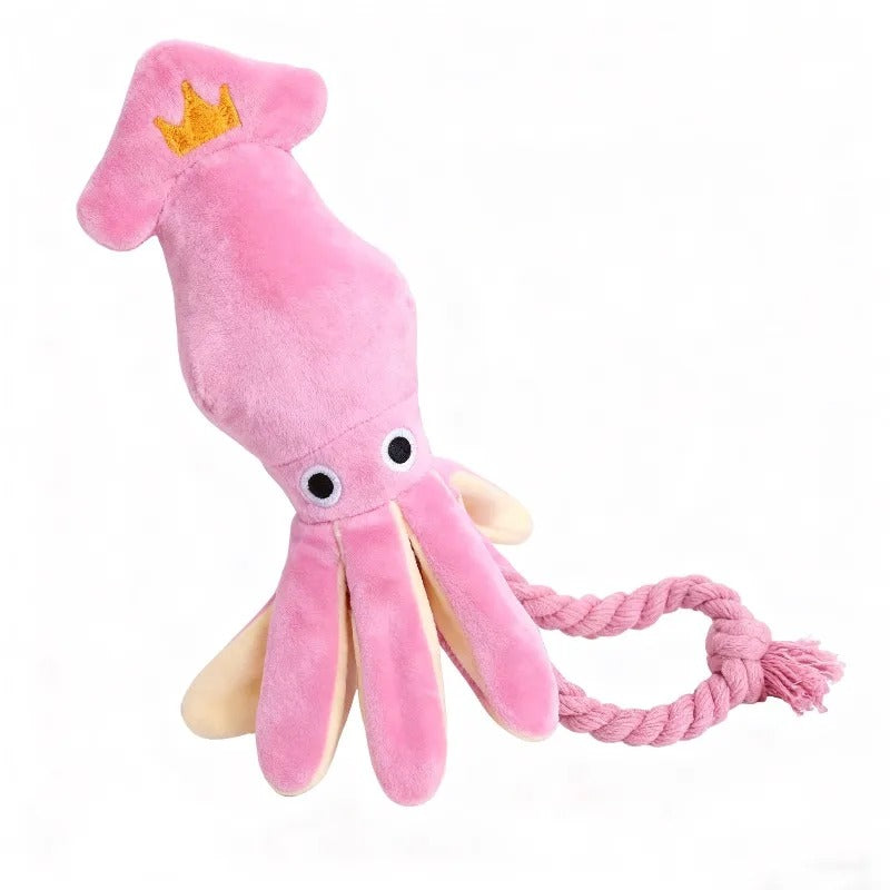 Luxury Dog Toys - Plush Soft Squid Octopus Puppy/Dog Toy with Squeaker and Rope