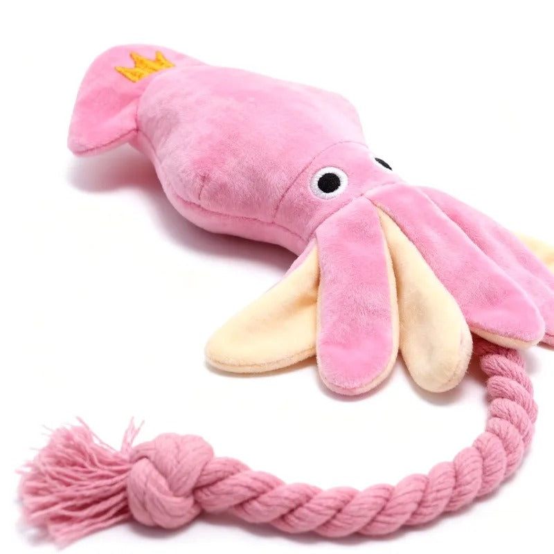 Luxury Dog Toys - Plush Soft Squid Octopus Puppy/Dog Toy with Squeaker and Rope