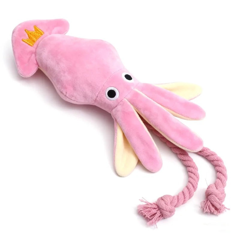 Luxury Dog Toys - Plush Soft Squid Octopus Puppy/Dog Toy with Squeaker and Rope
