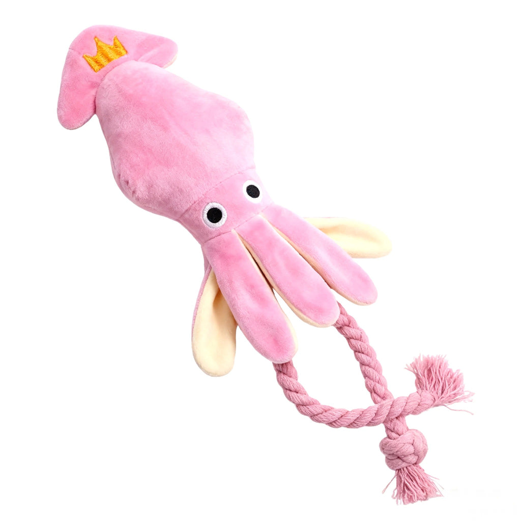 Luxury Dog Toys - Plush Soft Squid Octopus Puppy/Dog Toy with Squeaker and Rope